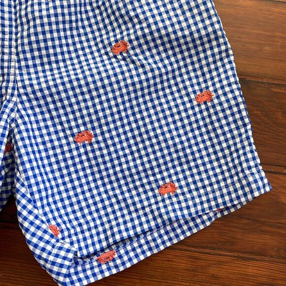 J. McLaughlin picnic plaid crab embroidered nautical pull on lined swim trunks M - Picture 3 of 7